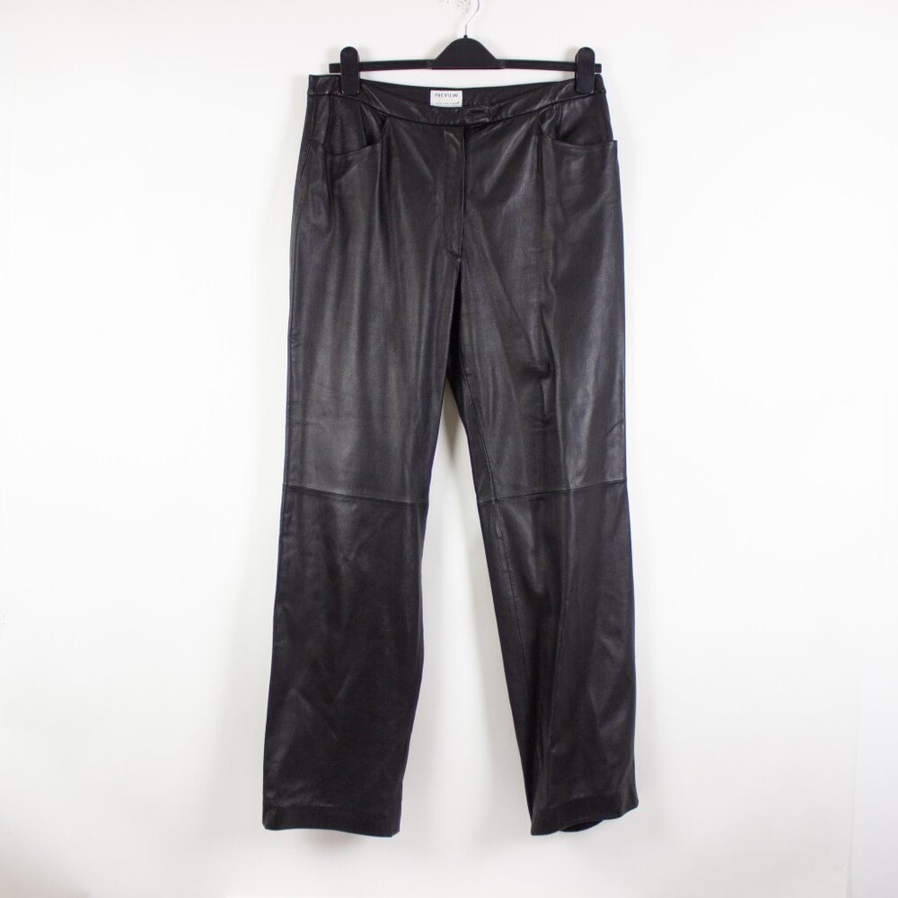 Vintage 90s Black Genuine Leather Pants Sz 18
